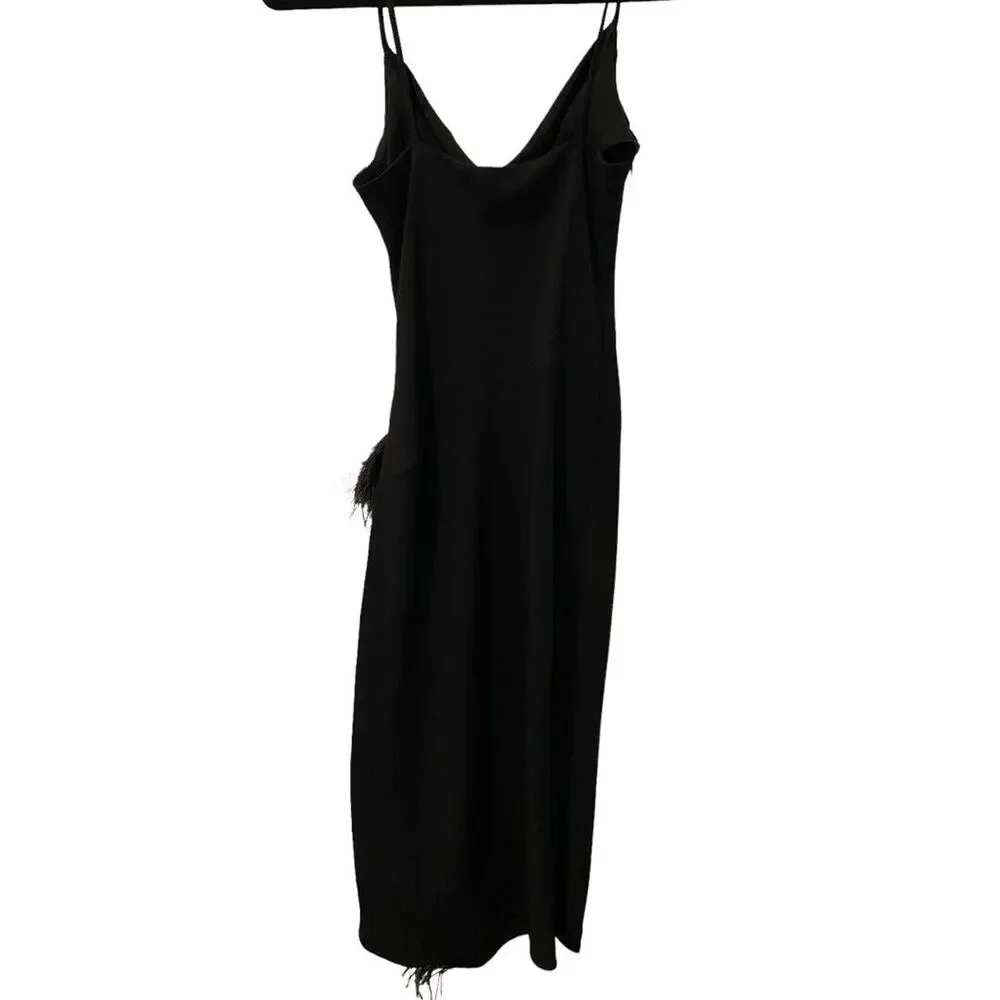 Derek Lam 10 Crosby Nellie Black Cowl Neck Feather Trim Midi Dress Size 2 NWT - Picture 5 of 12